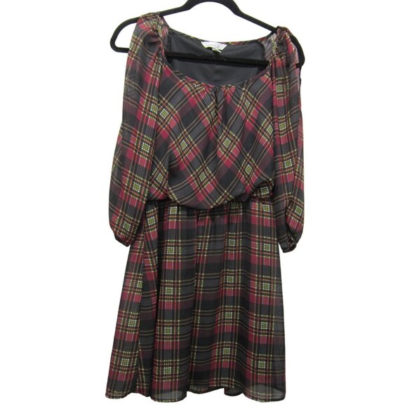Speechless Plaid Sz Medium‎ Multicolored Cold-Shoulder Dress - Picture 1 of 9